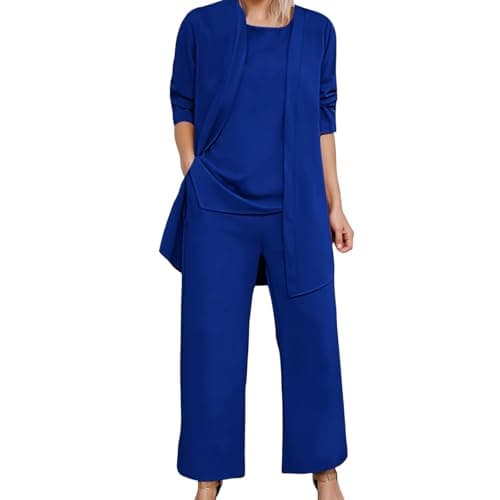 Image of Generisch Women's Casual Trousers Suit, Comfortable and Stylish Long Trousers Set for Everyday and Holiday, Ideal for Spring and Summer Season, with Practical Pockets, blue, 4=XL