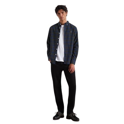 Image of Farah Men's Brewer Check Organic Cotton Long Sleeve Shirt, M, Evergreen
