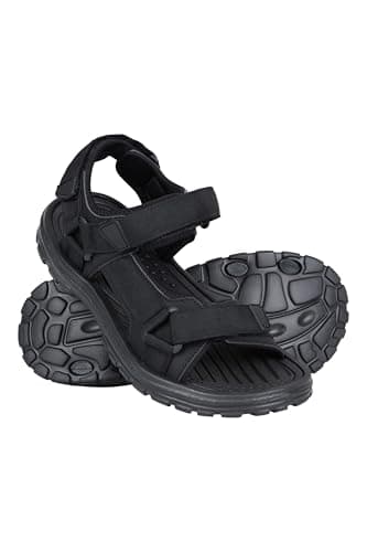 Image of Mountain Warehouse Crete Mens Sandals - Durable & Sturdy Grip, Cushioned Footbed, Neoprene Lined, Hook & Loop Straps Beach Shoes - Spring Summer Travel, Walking Black Adult Shoe Size 7