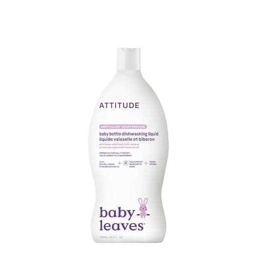 Image of ATTITUDE Baby Washing-Up Liquid and Bottle Cleaner, EWG Verified, No Added Dyes or Fragrances, Tough on Milk Residue and Grease, Vegan, Sweet Lullaby, 700 mL
