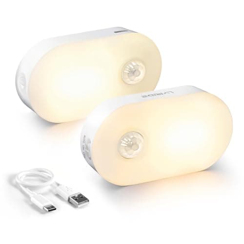 Image of Lyridz Motion Sensor Night Light, Mini USB Rechargeable LED Night Light Kids, Stick on Anywhere Warm White Dimming Lighting for Corridor,Staircase,Bedroom,Children's Room,2 Pack