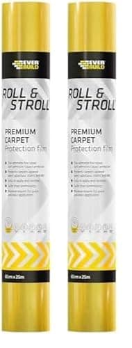 Image of Everbuild Roll & Stroll Premium Carpet Protector – Self-Adhesive – Easy To Roll – Totally Waterproof – Yellow – 600mm x 25m (Pack of 2)