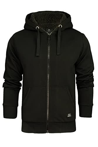 Image of Xact Men’s Sherpa-Lined Full Zip Hoodie Jacket – Zip Up Hooded Top with Kangaroo Pocket, Regular Fit Winter Layer (Black) M