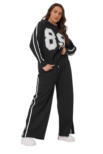 Image of Yours Curve Wide Leg Side Stripe Joggers - Women's - Plus Size Curve Black