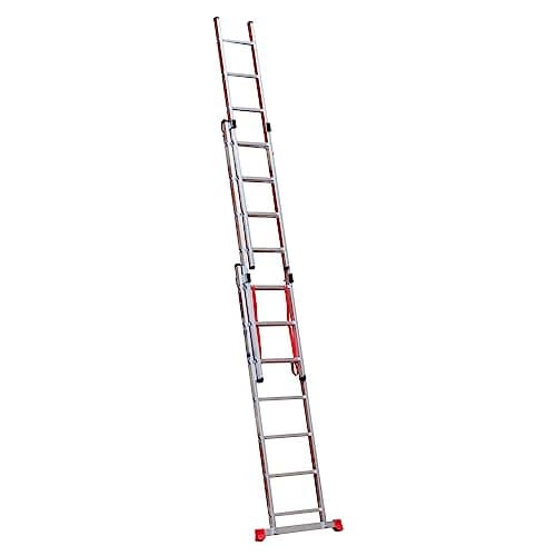 Image of Home Master® 3 Section Extension Ladder | Lightweight Aluminium | Stabiliser Bar | 150kg Weight Rating | EN131 Certified | Size: 3x7