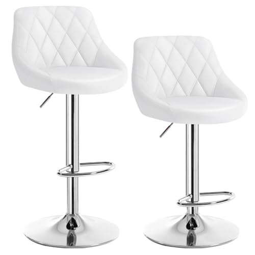 Image of WOLTU Bar Stools Set of 2 Breakfast Bar Chairs Height Adjustable Dining Kitchen Island Stools with Metal Footrest & Base, Faux Leather White