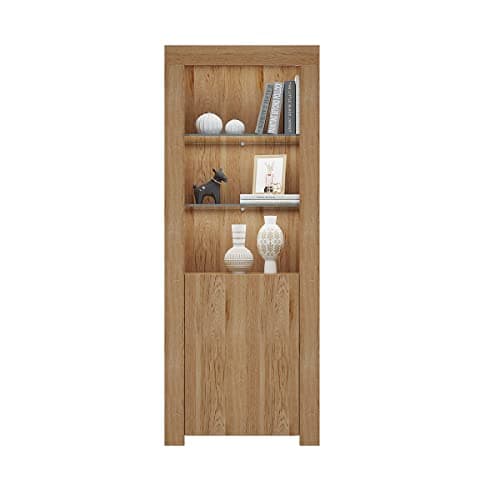 Image of Panana Tall Cabinet One Door Two Glass Shelves Sideboard Cupboard Unit Cabinet With White Color RGB LED (OAK)