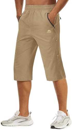 Image of TACVASEN Three Quarter Shorts for Men Breathable Quick Dry Walk Climbing Golf Shorts with Zipper Pockets,Khaki,38