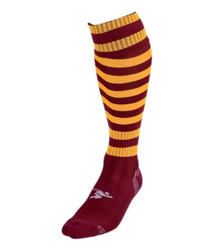 Image of 2022 Precision Hooped Pro Football Socks Adult (7-11) (Maroon/Amber)