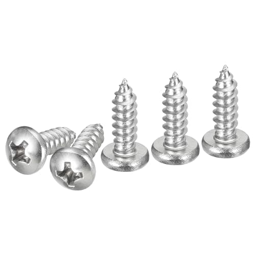 Image of DTGN #8x1/2" Phillips Pan Head Self-tapping Screw - 25Pack - Bright Finish 304 Stainless Steel Sheet Metal Screws Wood Screws