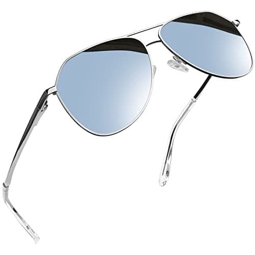 Image of Joopin Polarised Aviation Sunglasses for Men Women, High Protection Oversized Military Style Shades, Ultra Lightweight Retro Sun Glasses for Driving Fishing UV400(Silver)