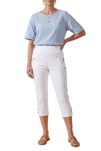 Image of Cherry Berry Women's Capri Pants with Elastic Waist and Zipper Pockets (UK, Numeric, 14, Regular, Regular, White)