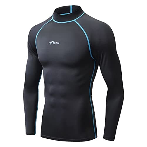 Image of Sillitor Mens Rash Vest Long Sleeve UV Sun Protection Hign Neck Surfing Swimming Tops for Men Rash Guard Base Layer for Wetsuit Diving Snorkeling,Lightwieght,Water Wicking,Quick Dry 226 Black Blue M