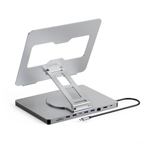 Image of Igniport Aluminium Laptop Stand Docking Station with USB-C Hub 4K 60Hz Output, Gigabit Port, Foldable Swivel Design, Silver