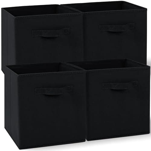 Image of Amazing Tour 4 PCS Cube Storage Boxes 27x27x27 Black,Foldable Fabric with Handles Collapsible for Home Office Nursery Organiser - Clothes Basket Containers