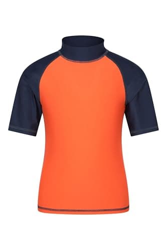 Image of Mountain Warehouse Short Sleeves Kids Rash Vest - UPF50+ Sun Protection Rash Guard, Fast Dry, Flat Seams Childrens Top - for Spring Summer, Swimming Burnt Orange (Plain) Kids Size 5-6 Years