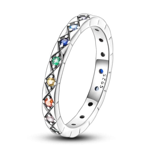 Image of Parmuz 925 Sterling Silver Rings for Woman Dainty Stackable Ring CZ Star Moon Cross Eternity Engagement Bands Ring Gift for Her