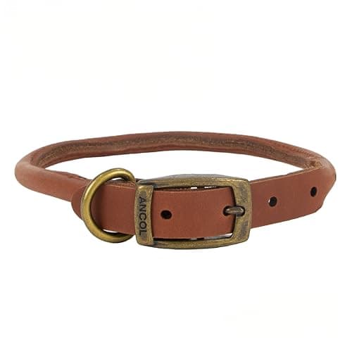 Image of Ancol Chestnut Round Leather Dog Collar for Dogs and Puppies - Handcrafted High Quality Leather Pet Training Collar with Nylon Core - Tan Colour - Size 35-43cm Size 4