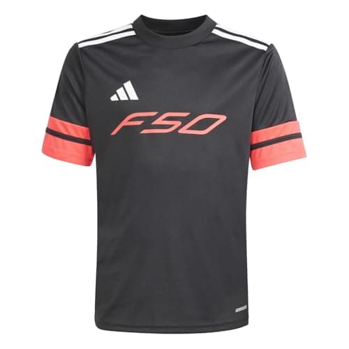 Image of adidas Unisex Kids F50 Jersey Short Sleeve Kids, Black/Lucid red/White, 5-6 Years