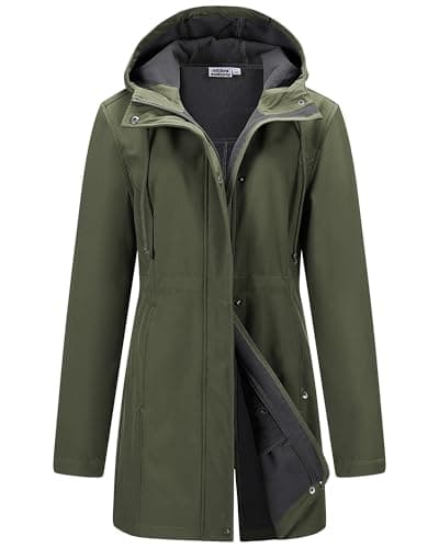 Image of Outdoor Ventures Softshell Jacket Ladies Rain Jacket Functional Lightweight Rain Coat Windbreaker Waterproof Hiking Jacket Breathable Outdoor Jacket with Hood for Spring Fall Winte Olive Green S