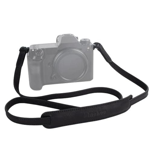 Image of MUZIRI KIINOKOO Genuine Leather Camera Neck Shoulder Strap with Triangle Rings Compatible for Most Cameras with Round Connection Holes - Length 110cm - Black