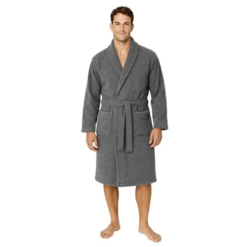 Image of Dressing Gown for Women & Men | Towelling Bathrobe for Adults with Belt, Pockets & Shawl Collar | Women's Dry Style Robes & Men’s Nightwear | 100% Cotton, Warm, Soft & Cozy Loungewear (Grey-S/M)