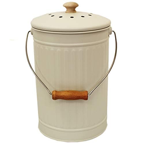 Image of Chalk White – 7 Litre Metal Compost Caddy/Food Waste Bin with our composting guide