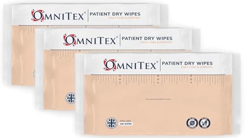Image of 300x Omnitex XL Patient Cleansing Dry Wipes - UK Made | Soft Daily Care & Comfort | High Absorbency, Gentle & Strong | Adult Wipes for Incontinence, Bed Bath & outdoors (3x Pack of 100)