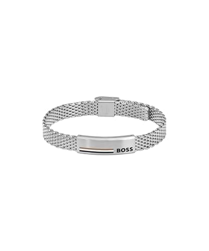 Image of BOSS Jewelry Men's ALEN Collection Link Bracelet in Stainless Steel with an Engraved Plaque - 1580611