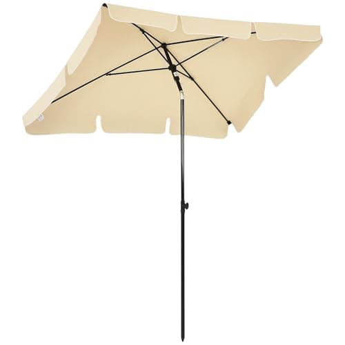 Image of Outsunny 2 x 1.3m Garden Parasol Umbrella, Outdoor Market Table Umbrella with Ruffles & Aluminium Pole, Rectangular Tilting Parasol Sun Shade Canopy, Beige