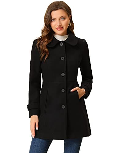 Image of Allegra K Women's Winter Peter Pan Collar Single Breasted Outwear Buttoned Long Coat Black L