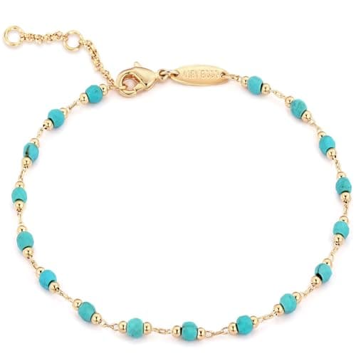 Image of Mevecco Gold Round Turquoise Beaded Bracelets,14K Gold Plated Handmade Cute Dainty Bracelet for Women, M, Brass, no gemstone
