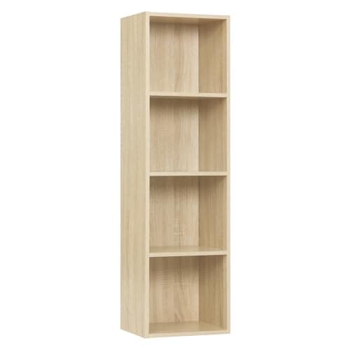 Image of WOLTU Bookcase, 4 Cube Shelving Unit Storage Oak Book Shelf, Wooden Storage Cubes Bookcases for Living Room, Bedroom SK003hei4-UK