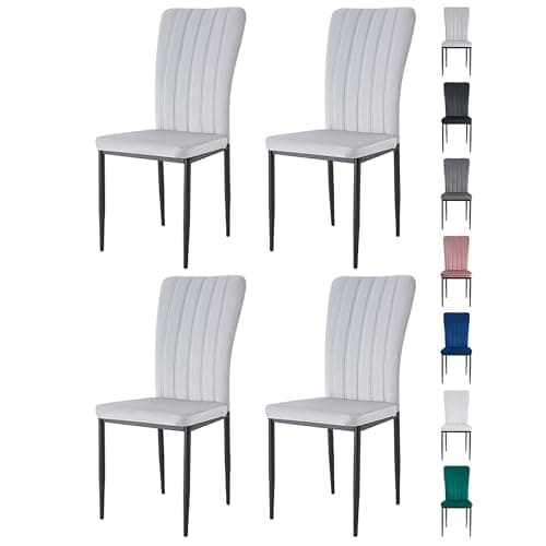 Image of mcc direct Set of 4 Dining Chairs, Velvet High Back Kitchen Chairs with Upholstered Soft Seat and Metal Legs for Home, Office, Dining and Reception - Elle (Light Grey)