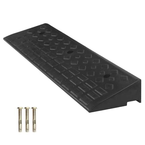 Image of bimiti 1PC 4" Height Heavy Duty Rubber Kerb Ramp, 100x25x10 cm Portable Threshold Curb Ramp for Driveway Sidewalk, Non-Slip Ramps with 3 Bolts, for Wheelchair Car Truck Bike Motorcycle, Black