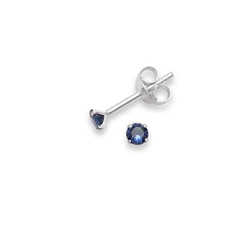 Image of Sterling Silver Blue Cubic Zirconia Earrings - Size: 3mm Very small & discreet. Gift Boxed. Sapphire Blue Cubic Zirconia Earrings. 5550DB
