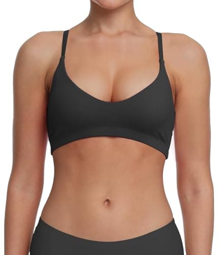 Image of Comper Women's Thin Straps Stretchy Wirefree Workout Bras Lightweight Workouts Bralette with Adjustable Straps, Black, M