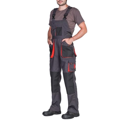 Image of Mens Bib and Brace Overalls, Dungarees Men Black, Big Sizes, Work Trousers for Man, Knee Support with Knee Pads Pockets, Kneepad, Mens Work Trousers, Work Pants, Heavy Duty (46W Regular, Black/Orange)