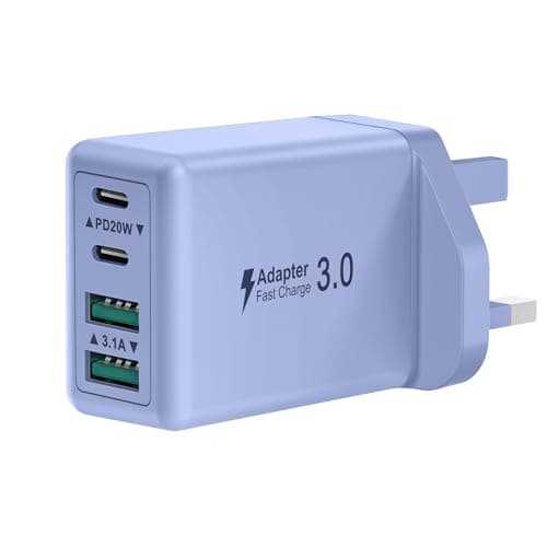 Image of Saqykan 40W 4-Port USB Plug UK Fast Charger Dual PD Power Adapter +QC Multiport Wall Charge Head Mains Type C Fast Charging Plug for iPhone 17 16 15 14 13 12 11 Pro Max Plus, Samsung, iPad