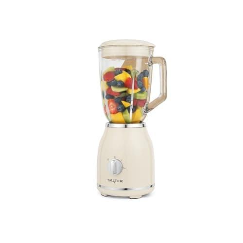 Image of Salter Retro Cream Jug Blender - BPA-Free Detachable 1.5 Litre Glass Jug, 2 Speeds & Pulse Function, Stainless Steel Cross Blades, Smoothies & Protein Shakes, Non-Slip Base, 1000 W