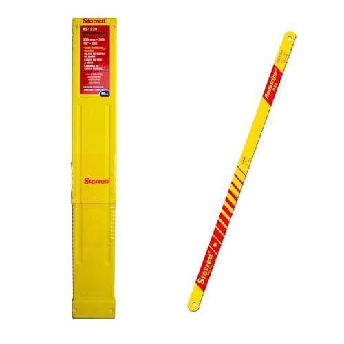 Image of Starrett HSS Hand Hacksaw Blades - 50 Pack RS1224 Redstripe Solid High Speed Steel Straight Cut Hand Saw 300mm/12" 24 TPI Cutting Edge - For Metals, Stainless Steel, Pipes