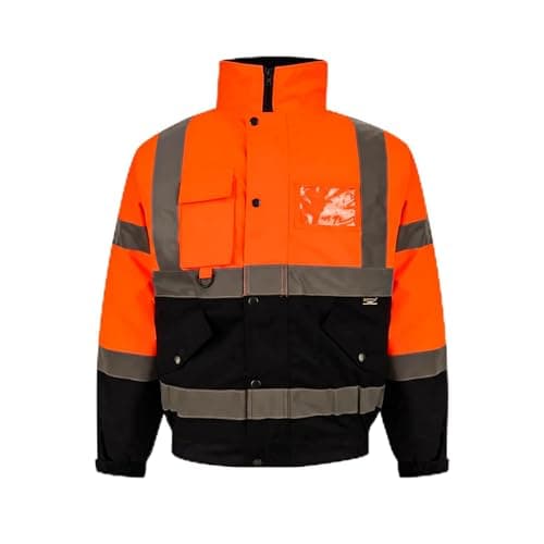Image of Z Zeetwear Hi Viz Bomber Jacket Reflective High Visibility Safety Coat 100% Soft Fleece Lining Waterproof & Windproof Workwear Hi-Vis Jacket Orange Black Sizes S–5XL (UK, Alpha, L, Regular, Regular)