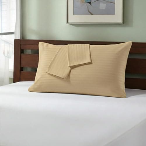 Image of Satin Stripe Pillow Cases 2 Pack 100% Egyptian Cotton Cooling Luxury Pillowcase Envelope Closure 400 Thread Count Sateen Standard Housewife Pillow Cover 50 x 75cm (Mocha)