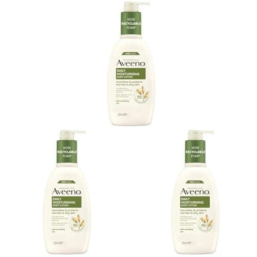Image of Aveeno Daily Moisturising Body Lotion, With Soothing Oats & Rich Emollients, Suitable For Sensitive Skin, Nourishes and Protects Normal to Dry Skin, Fragrance Free, 300ml (Pack of 3)