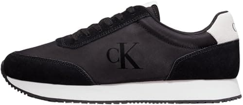 Image of Calvin Klein Men’s Retro Iconic Runner Trainers, Black (Black/Bright White), 6