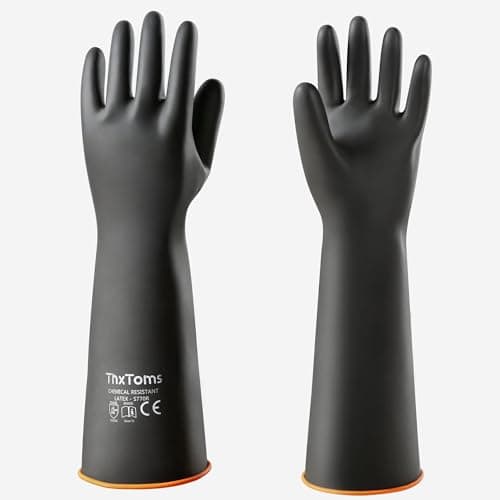 Image of ThxToms Chemical Resistant Gloves,Reusable Heavy-Duty Rubber Gloves, Resist Strong Acid, Alkali and Oil, 18", 1 Pair