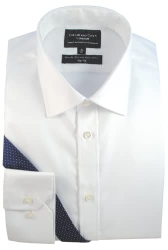 Image of COLLAR AND CUFFS LONDON - Ultimate Non-Iron - 100% Pure Premium Cotton - Fit Guaranteed - Twill Fabric - White Men's Shirt - Long Sleeve - Slim Fit, Single Cuff - Plain Pattern - WS 17
