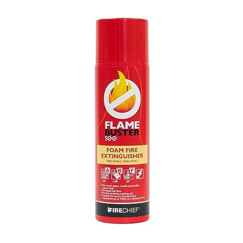 Image of Firechief Flamebuster Multipurpose Fire Extinguisher, 500ml - Aerosol Fire Extinguisher Suitable for Class A, B & F Fires - Immediate Use, Non Toxic & Effective for Home - FAE500B Model