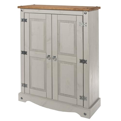 Image of Corona Wax 2-Door Storage Cupboard - Premium Adjustable Shelves with Solid Pine Construction (Grey)