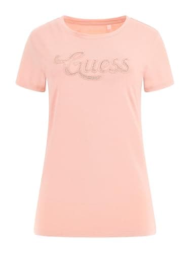 Image of GUESS Womens Eco Short Sleeve Dot Logo R3 Tee, Pink Pearl, XS